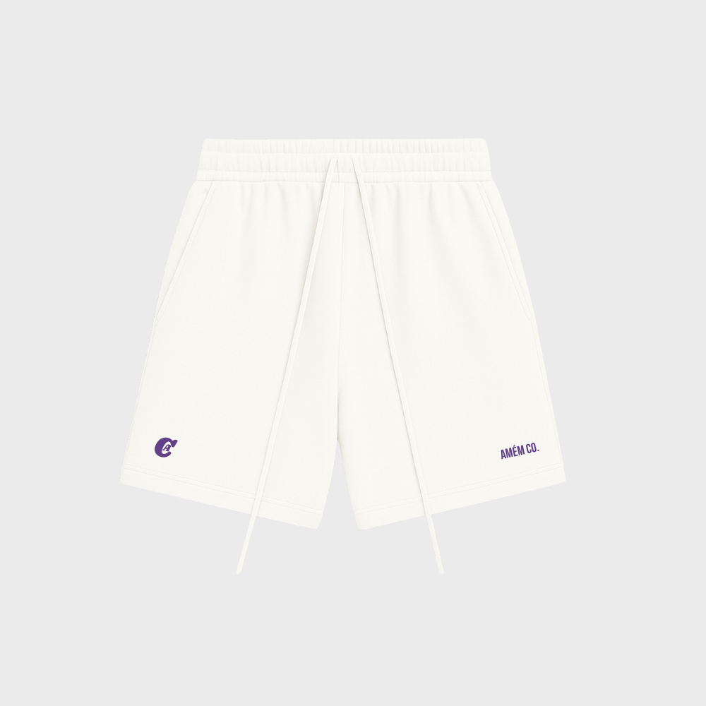Shorts Amém Co Branco e Roxo